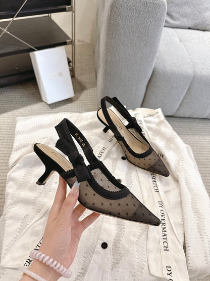 CD 25fw mesh kitten slingback heels