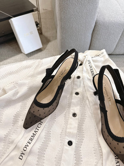 CD 25fw mesh kitten slingback heels