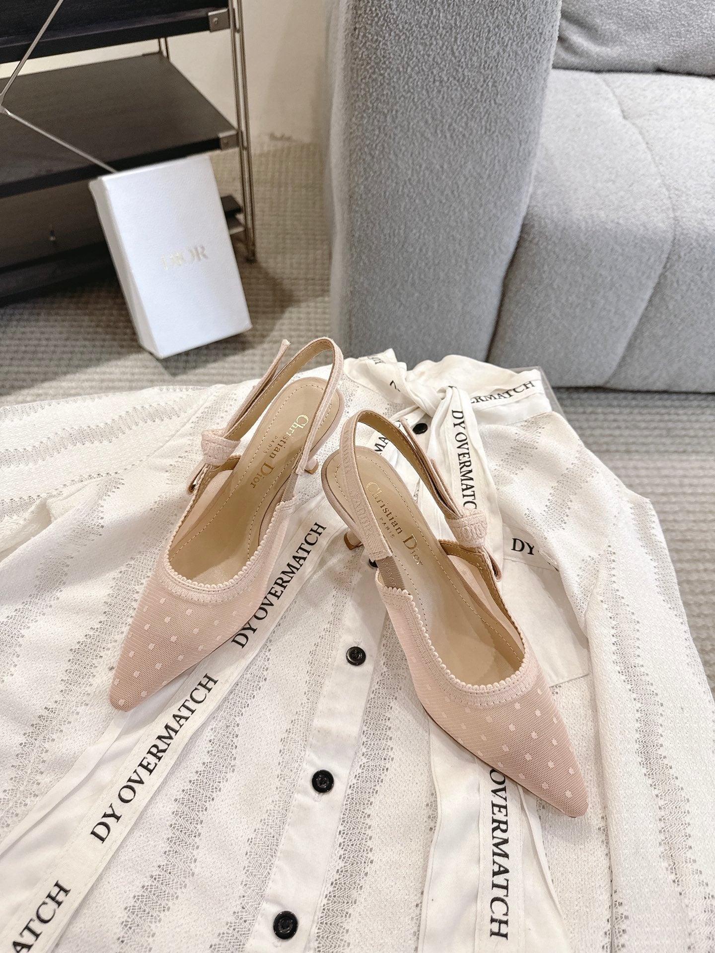 CD 25fw mesh kitten slingback heels