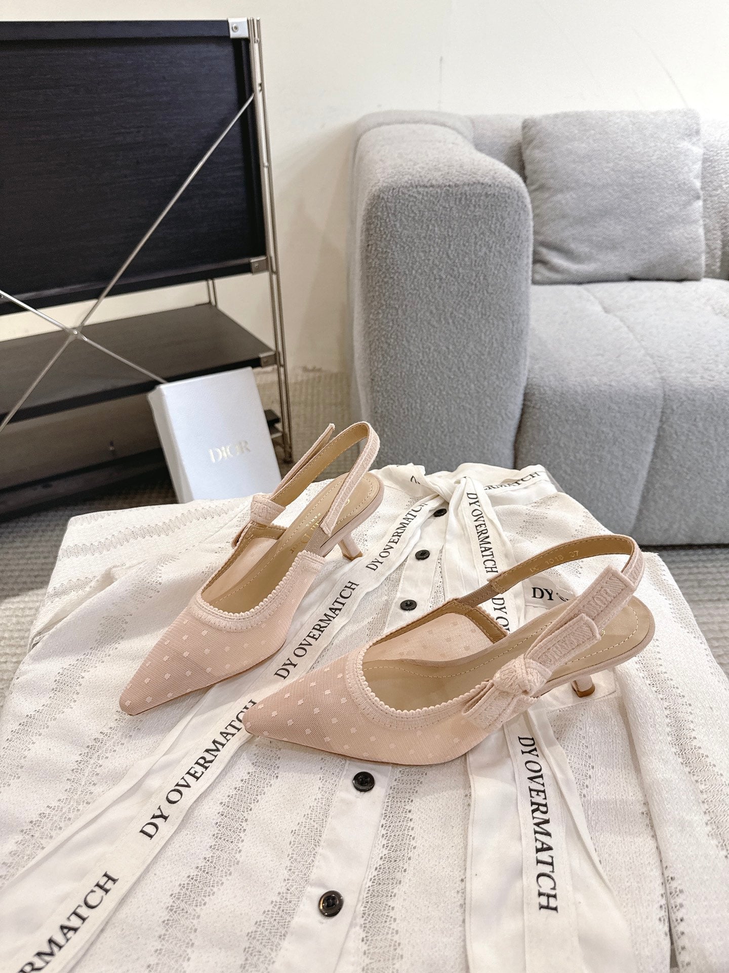 CD 25fw mesh kitten slingback heels