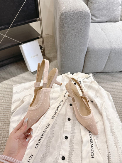 CD 25fw mesh kitten slingback heels