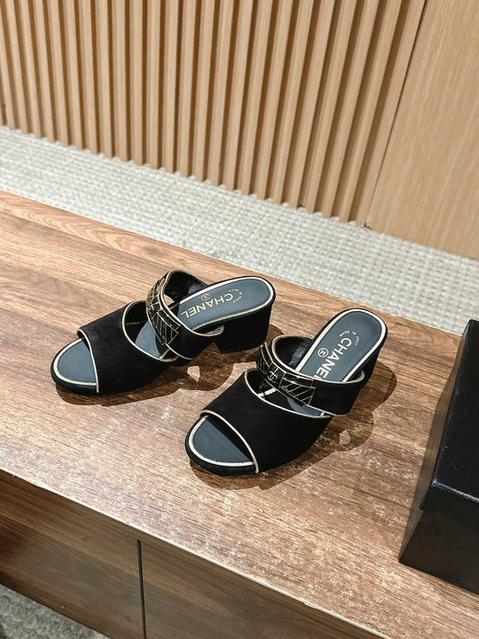 Chan 25fw slides chunky heel