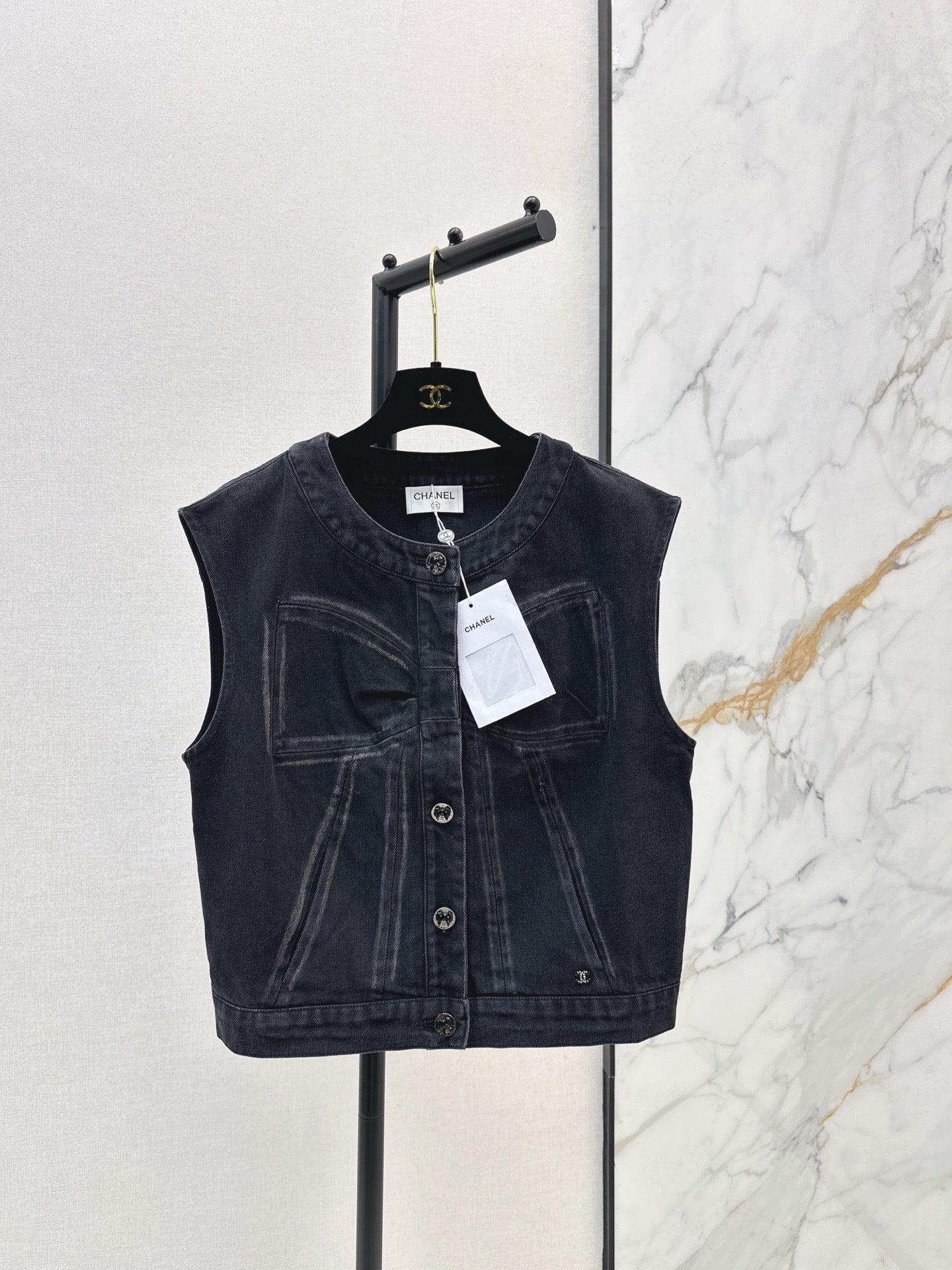 Chan 25fw bow print denim vest