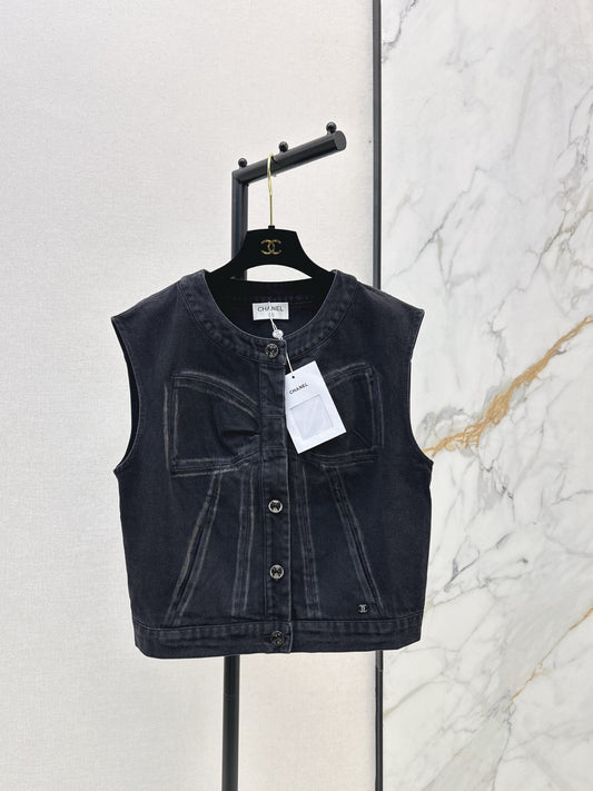 Chan 25fw bow print denim vest