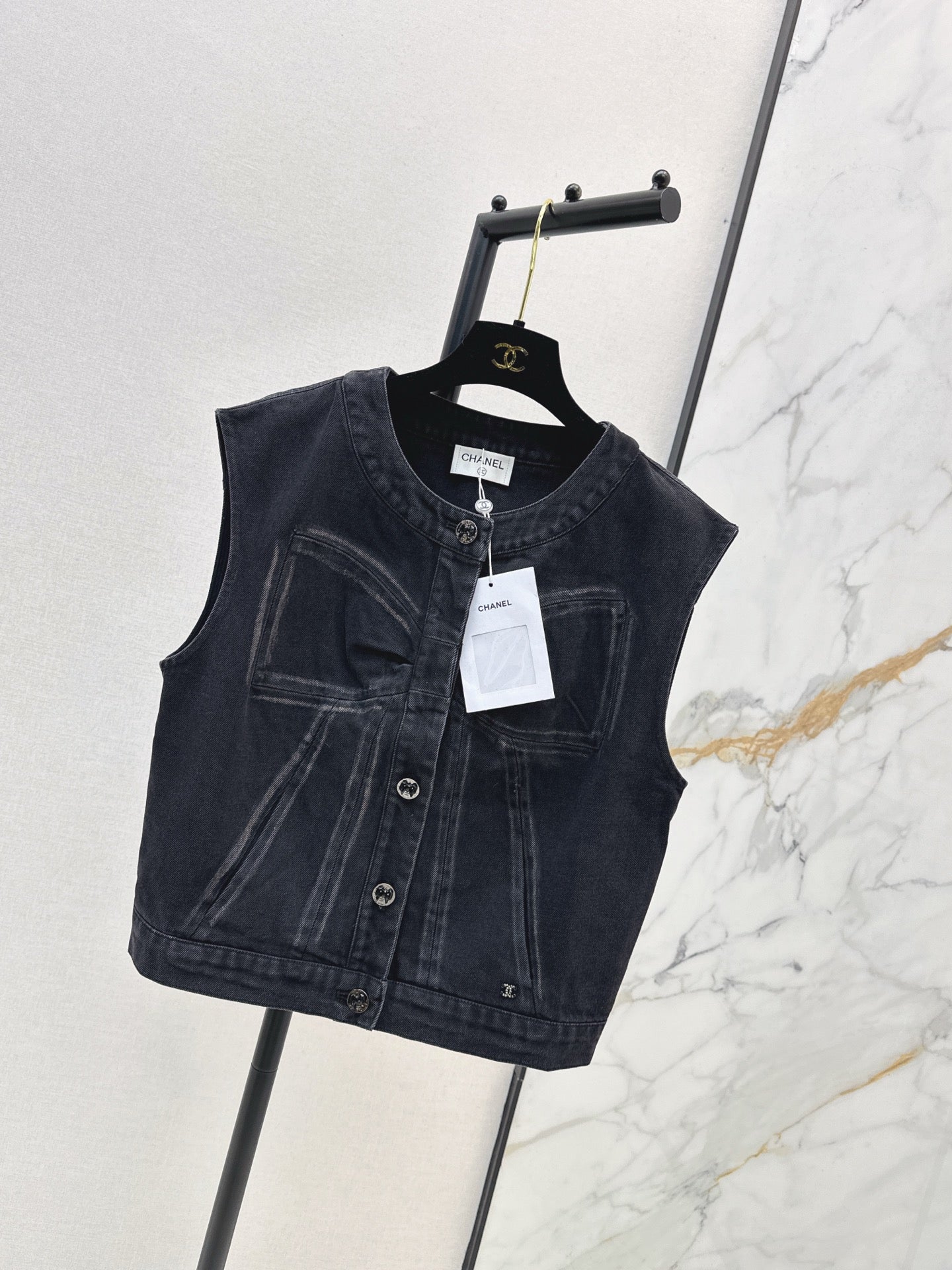 Chan 25fw bow print denim vest