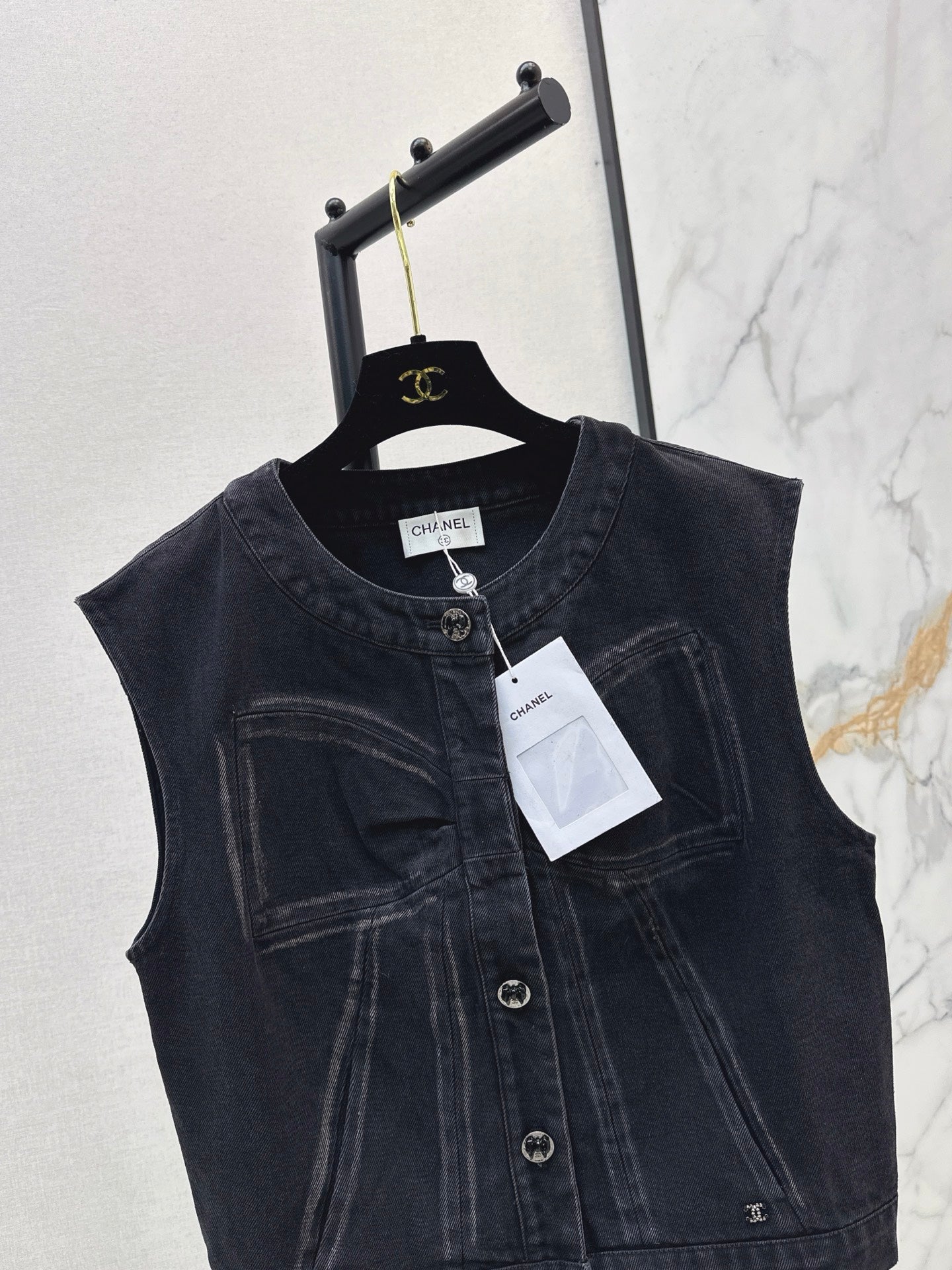 Chan 25fw bow print denim vest