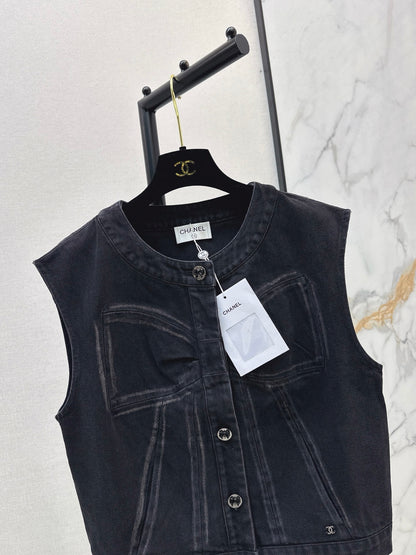 Chan 25fw bow print denim vest
