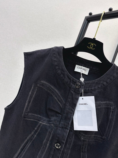 Chan 25fw bow print denim vest