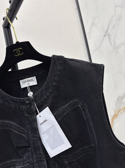 Chan 25fw bow print denim vest