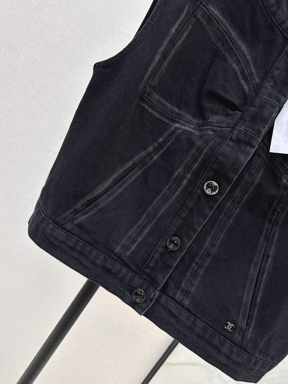 Chan 25fw bow print denim vest