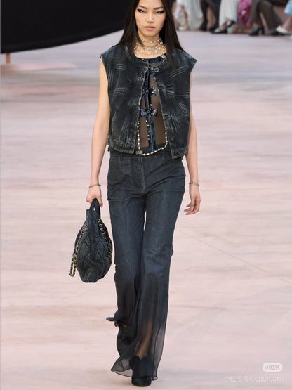 Chan 25fw bow print denim vest