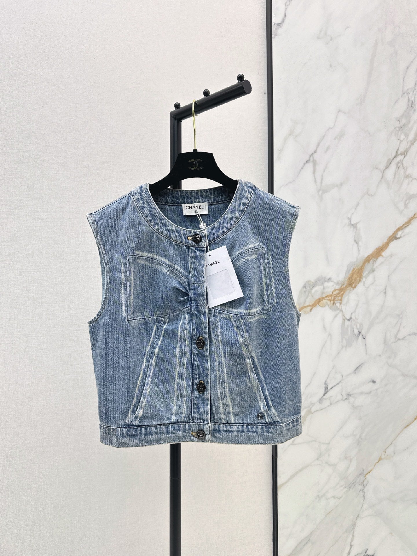 Chan 25fw bow print denim vest