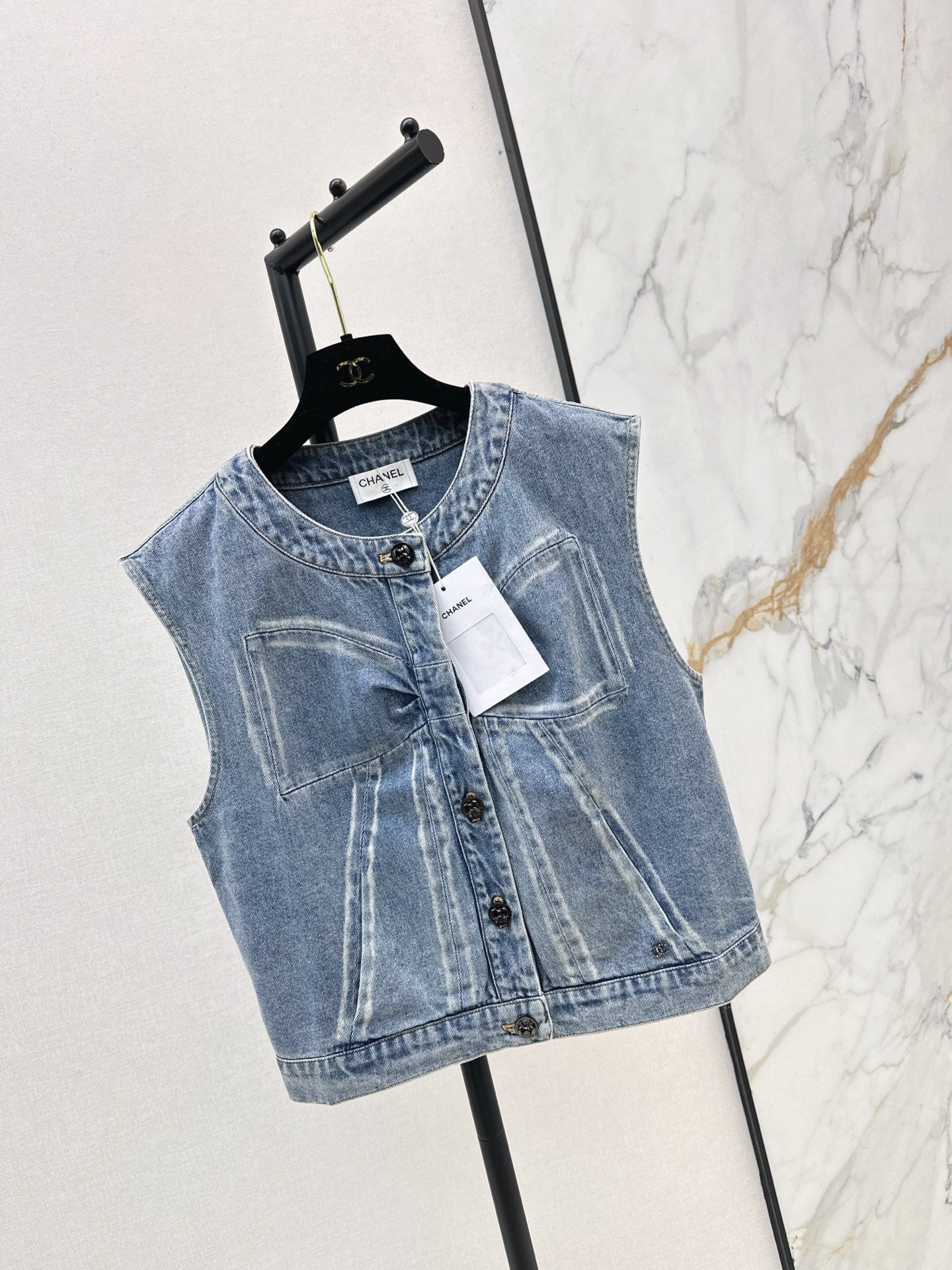 Chan 25fw bow print denim vest