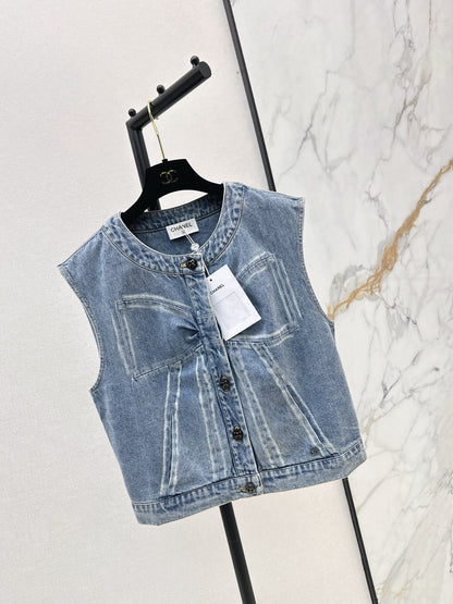 Chan 25fw bow print denim vest