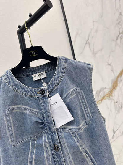 Chan 25fw bow print denim vest