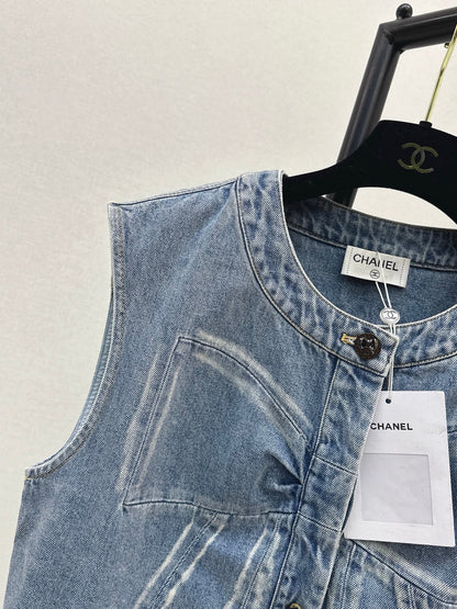 Chan 25fw bow print denim vest