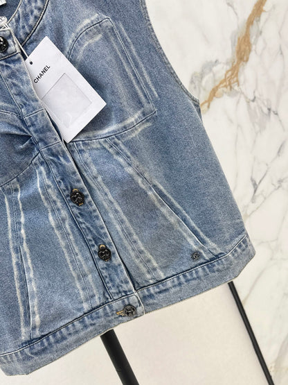 Chan 25fw bow print denim vest