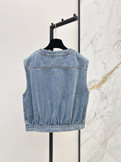 Chan 25fw bow print denim vest