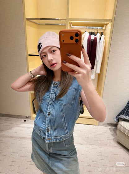 Chan 25fw bow print denim vest