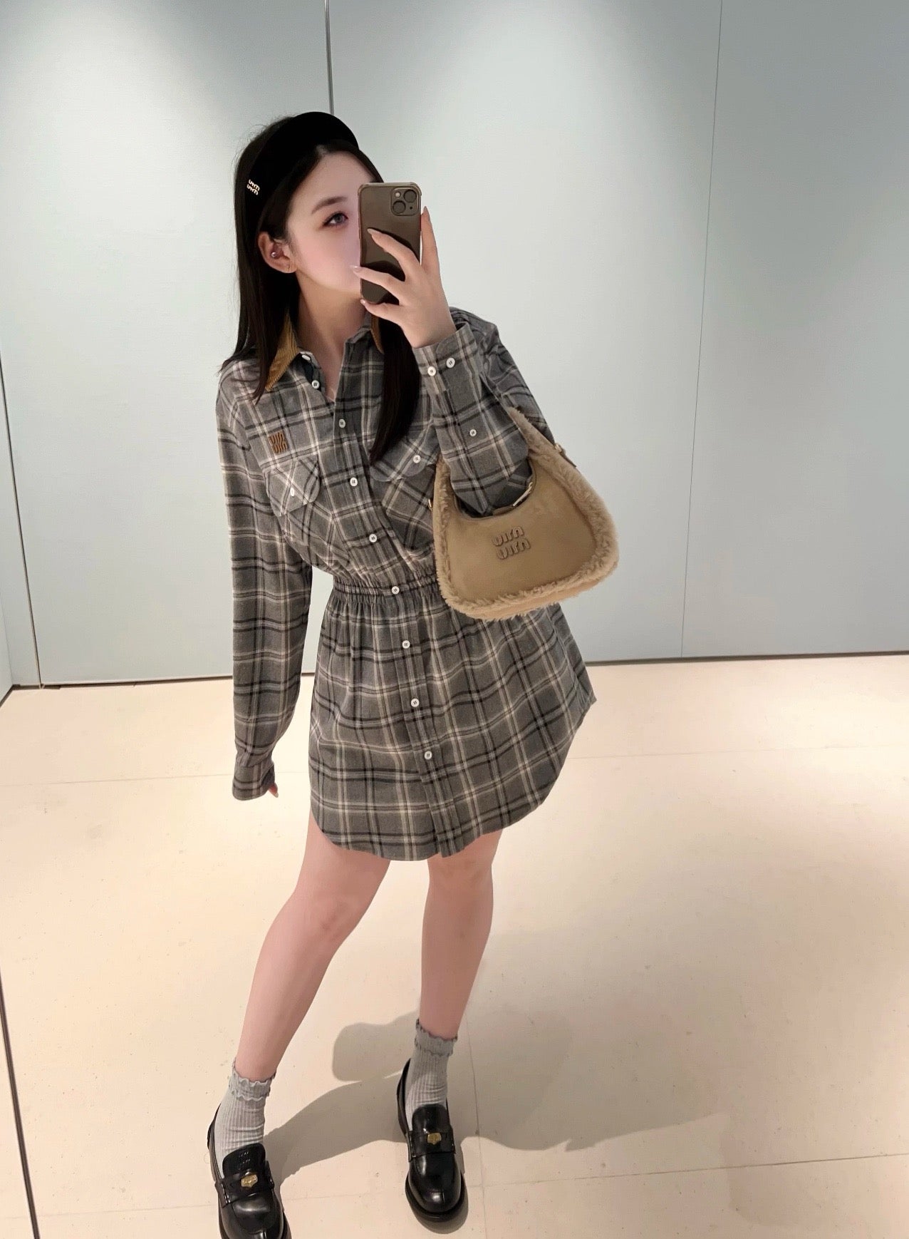 Miu 25fw plaid shirt dress