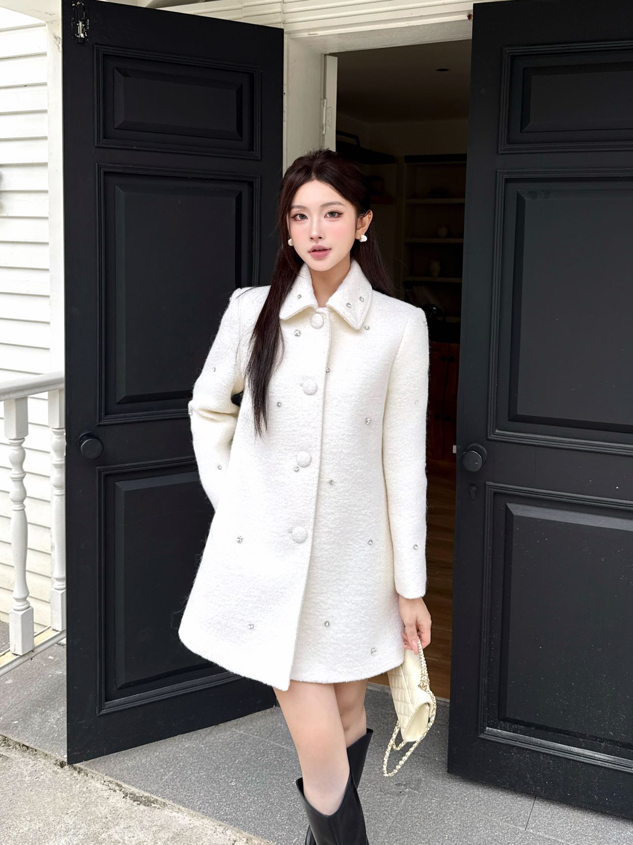 Miu 25fw rhinestone overcoats