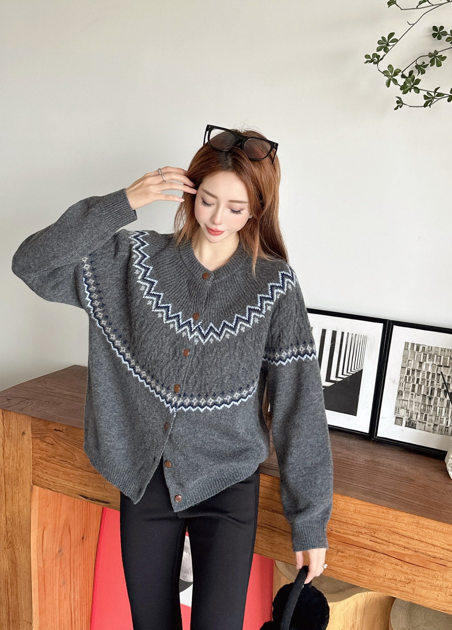 Loro 25fw fair isle cardigan