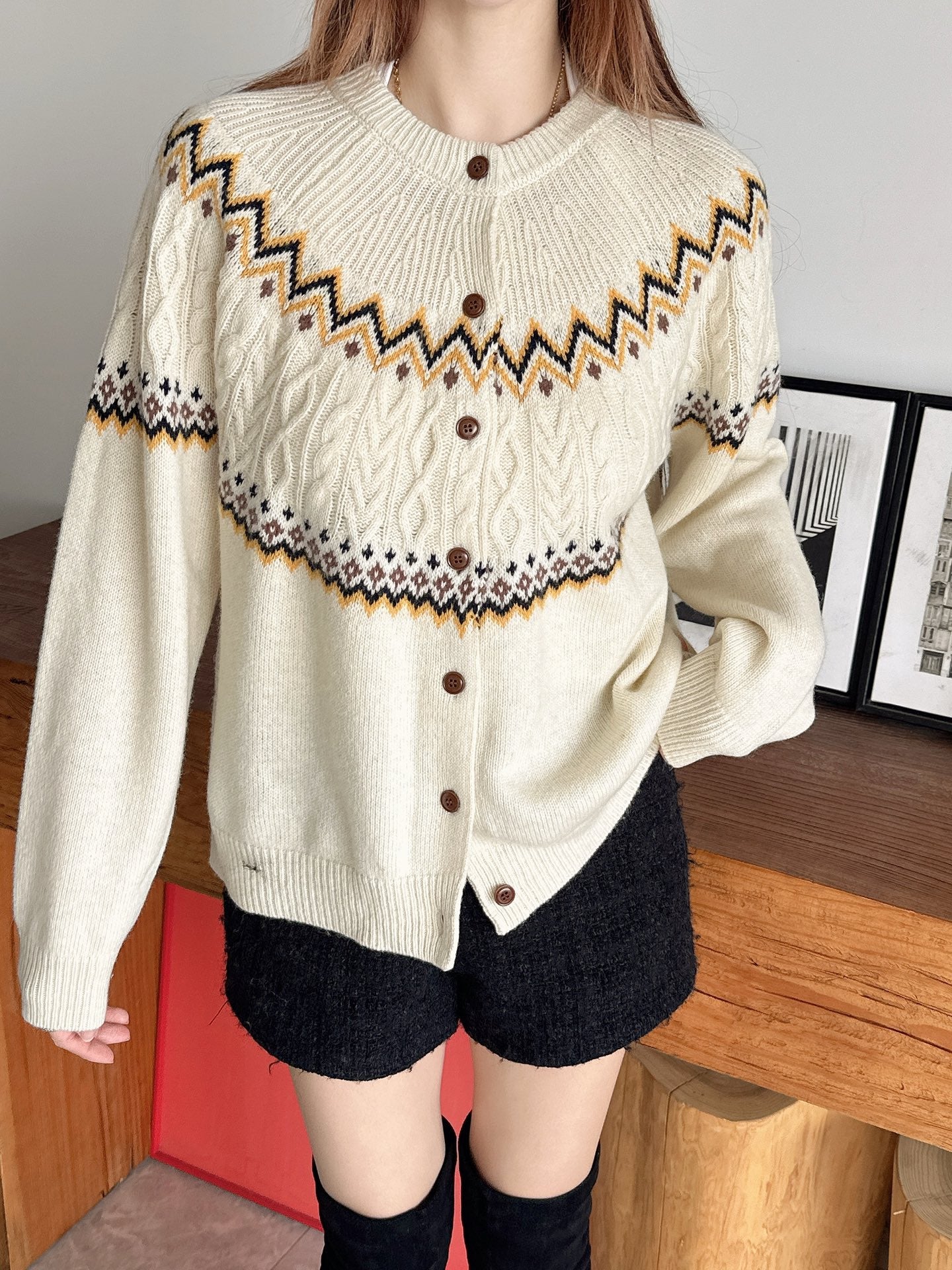 Loro 25fw fair isle cardigan