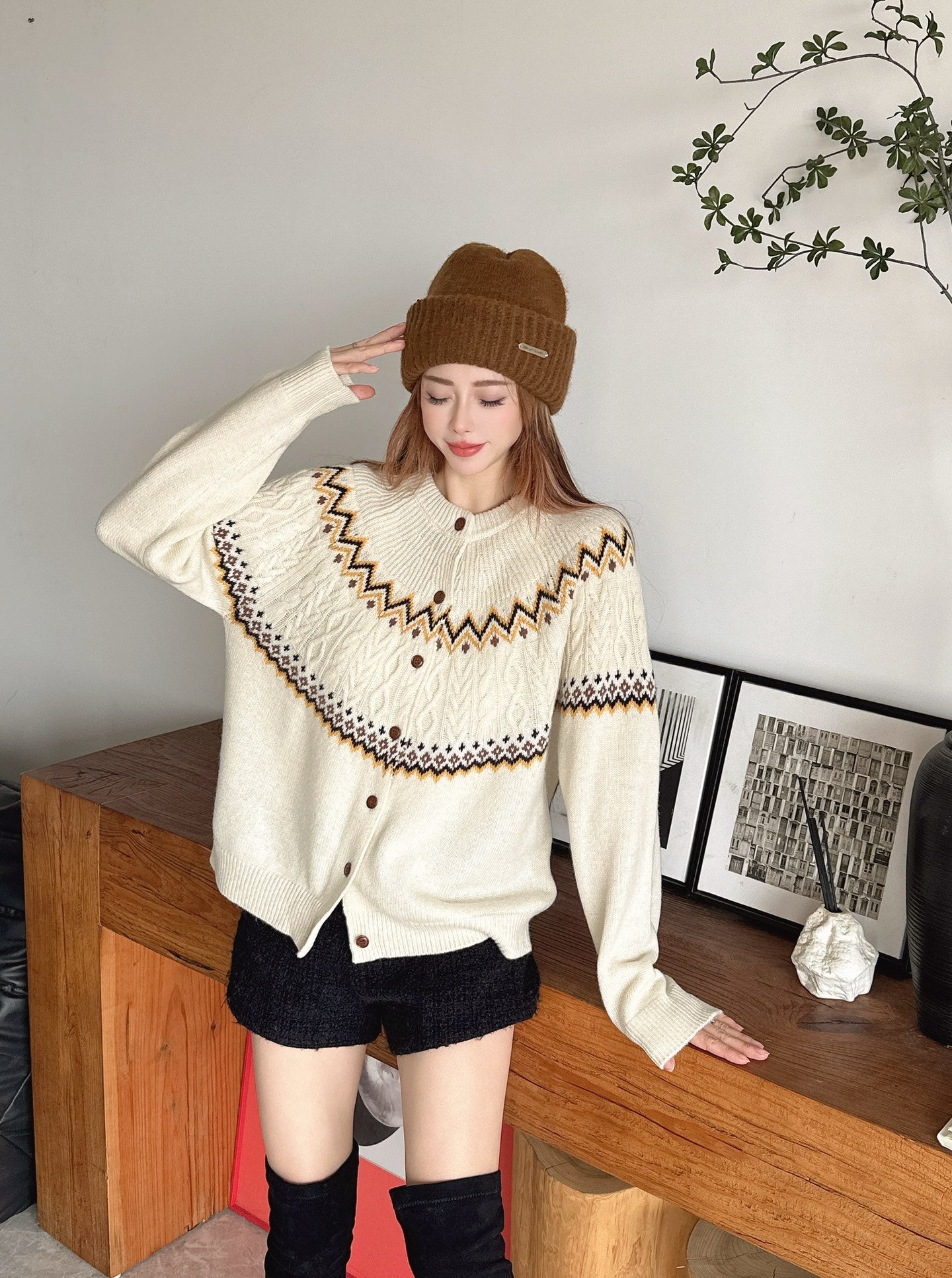 Loro 25fw fair isle cardigan