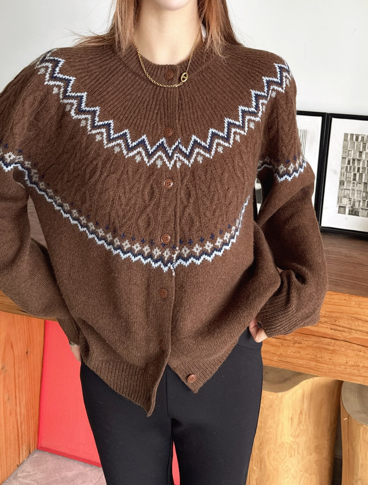 Loro 25fw fair isle cardigan