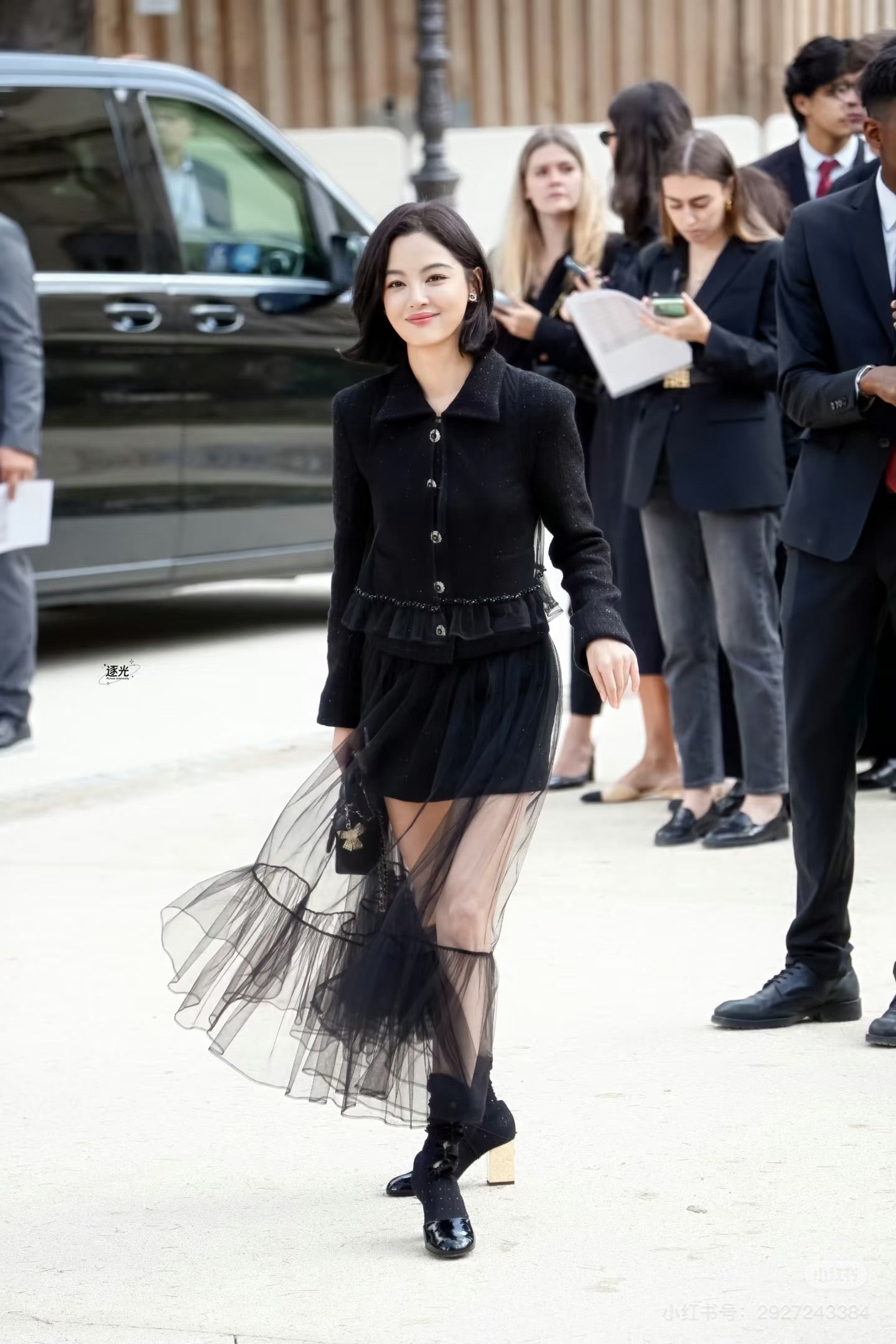 Chan 25fw woven skirt+ mash skirt set