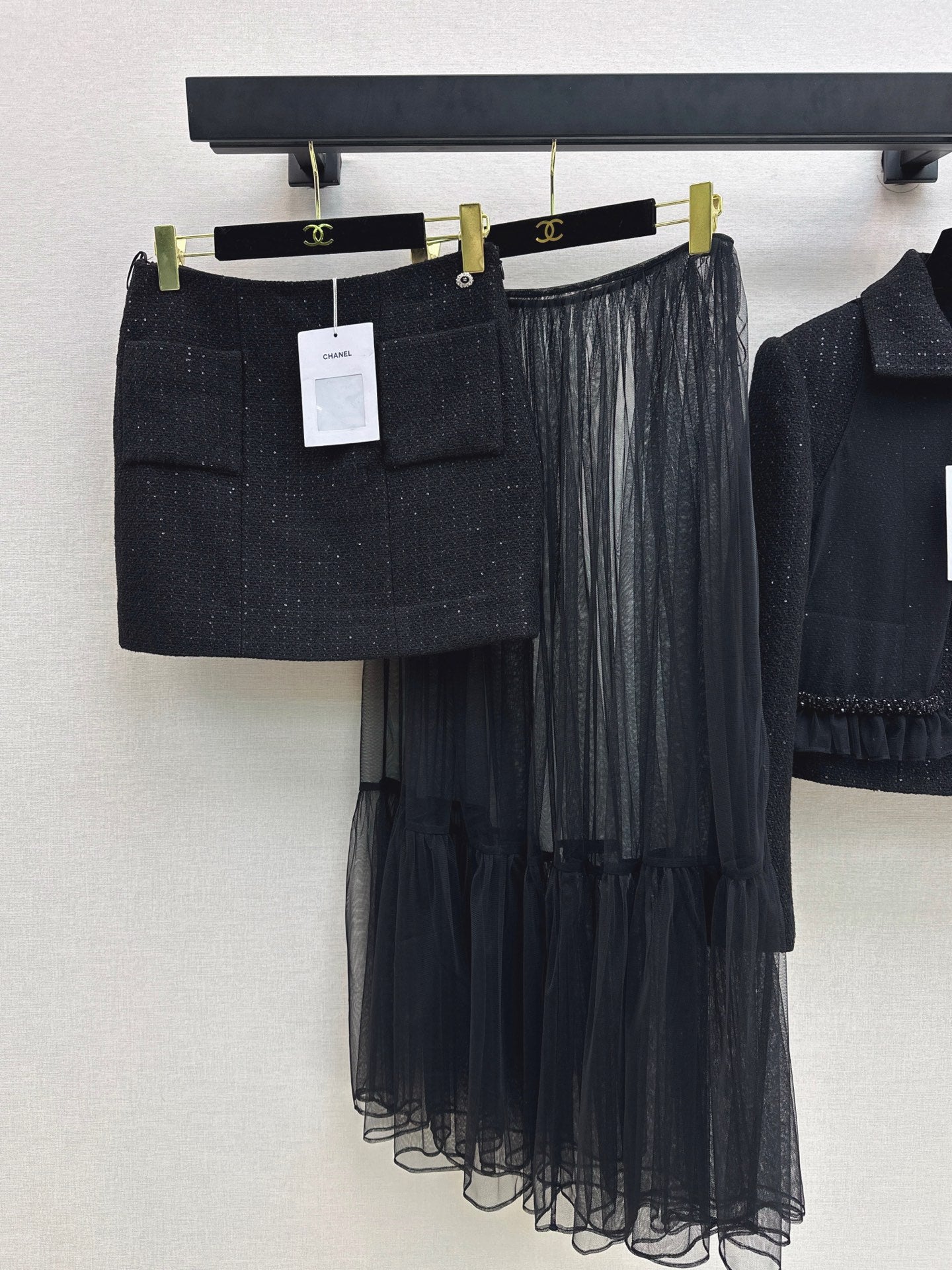 Chan 25fw woven skirt+ mash skirt set