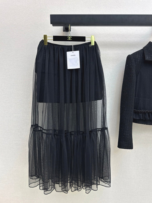 Chan 25fw woven skirt+ mash skirt set