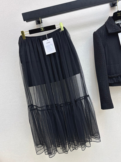 Chan 25fw woven skirt+ mash skirt set