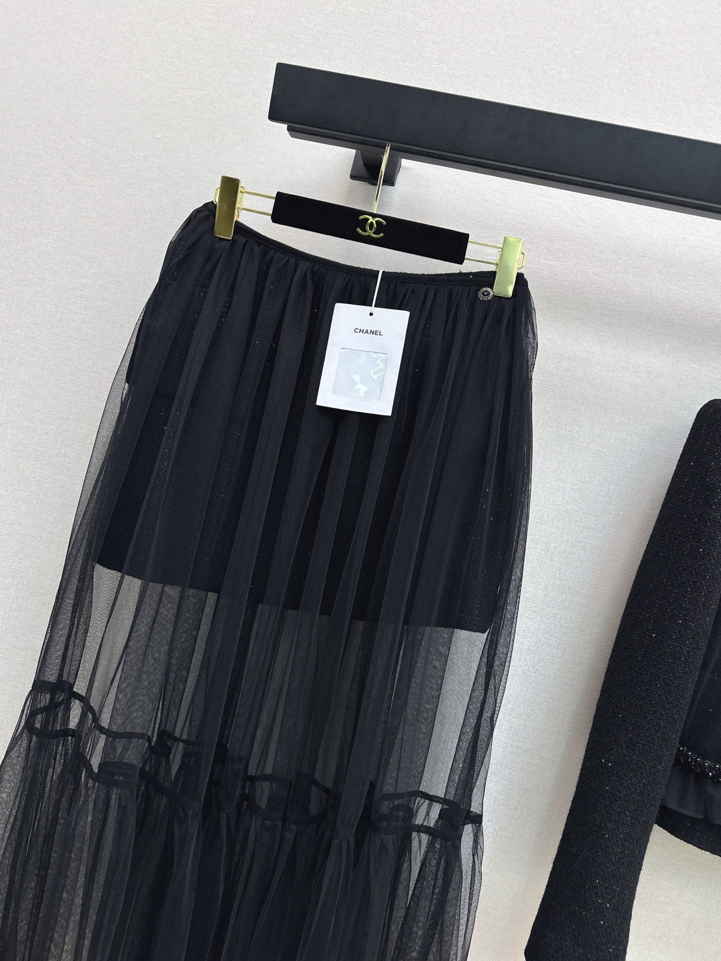 Chan 25fw woven skirt+ mash skirt set