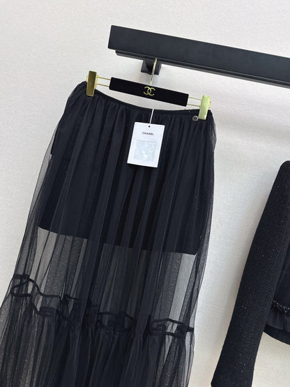 Chan 25fw woven skirt+ mash skirt set