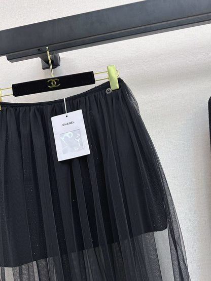 Chan 25fw woven skirt+ mash skirt set