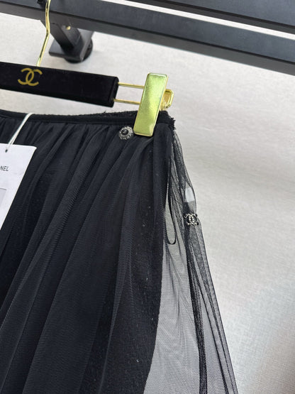 Chan 25fw woven skirt+ mash skirt set