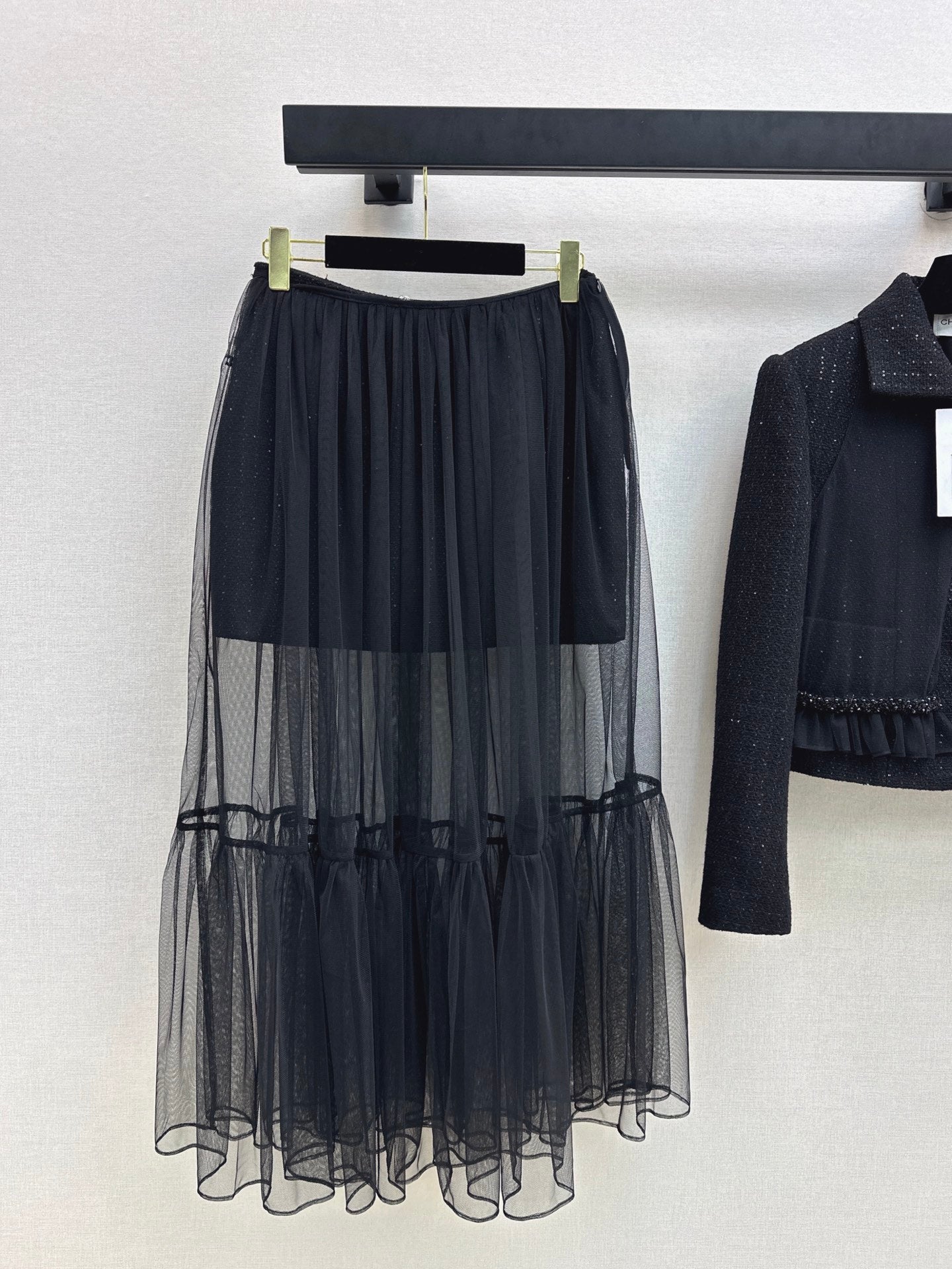 Chan 25fw woven skirt+ mash skirt set