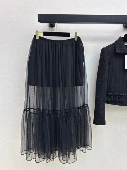 Chan 25fw woven skirt+ mash skirt set