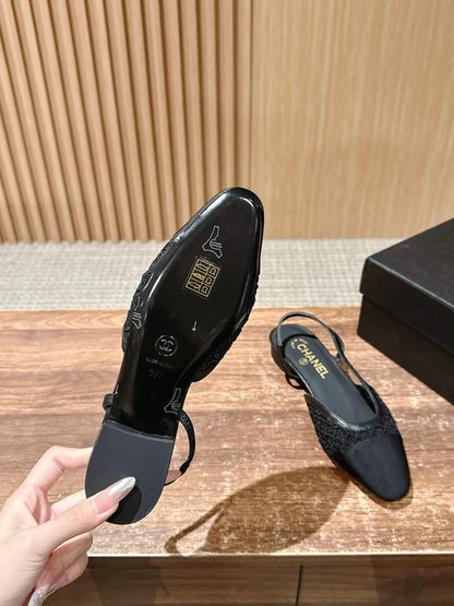 Chan 25fw lace slingback flats