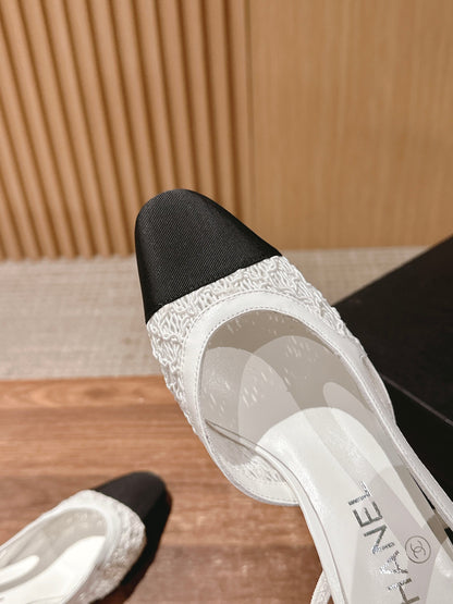 Chan 25fw lace slingback chunky heels