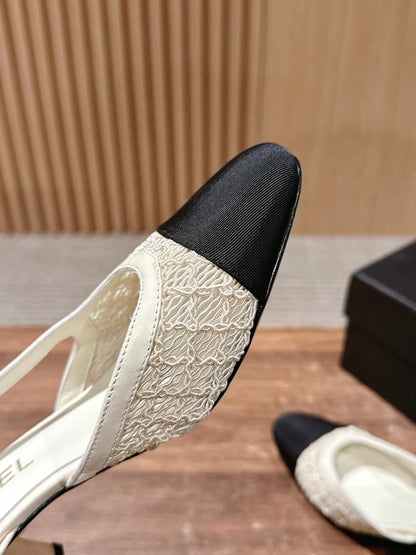 Chan 25fw lace slingback chunky heels