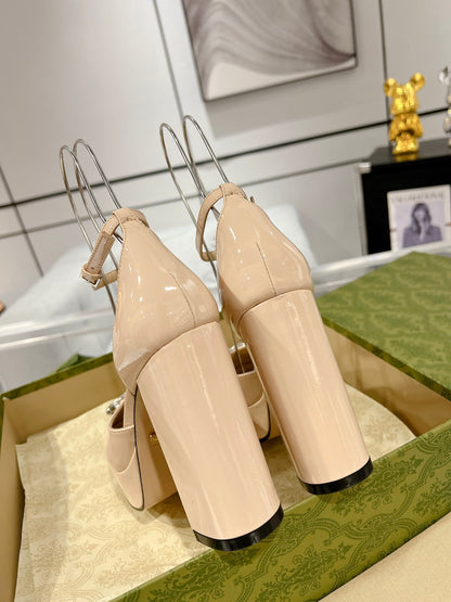 Gucc 25fw chunky heels with crystal diamond bling pumps