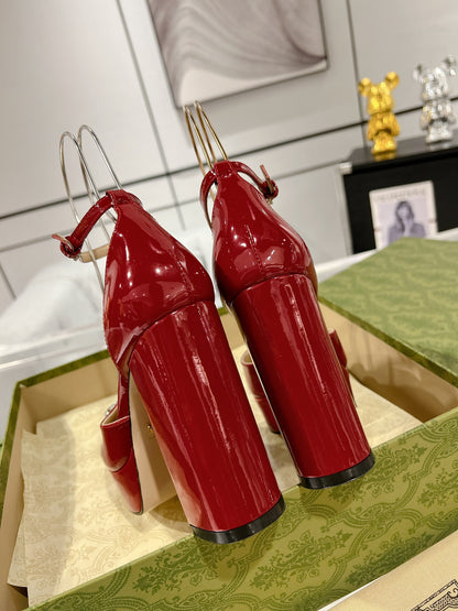 Gucc 25fw chunky heels with crystal diamond bling pumps