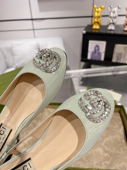 Gucc 25fw slingback flats with crystal diamond blingbling