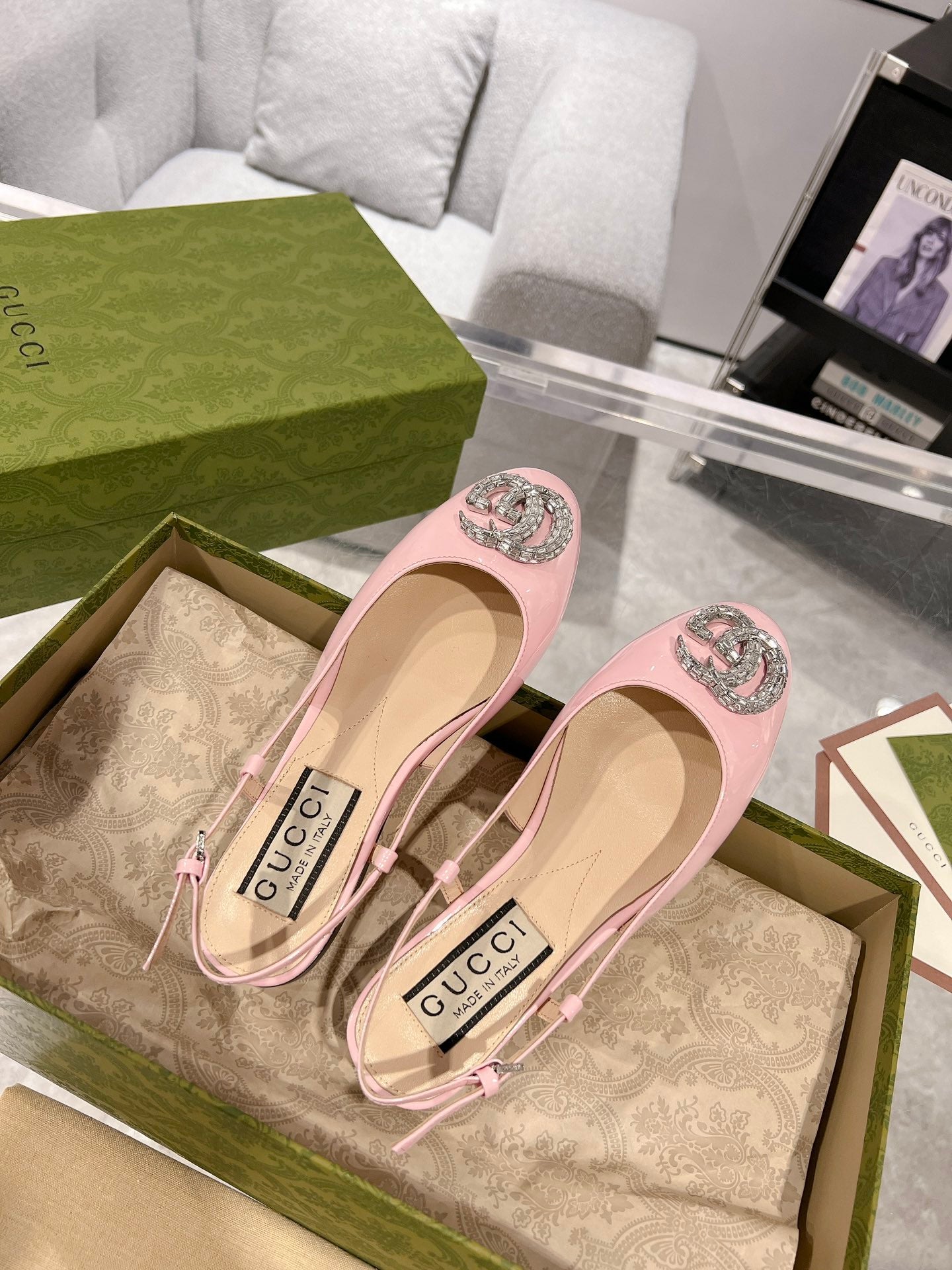 Gucc 25fw slingback flats with crystal diamond blingbling