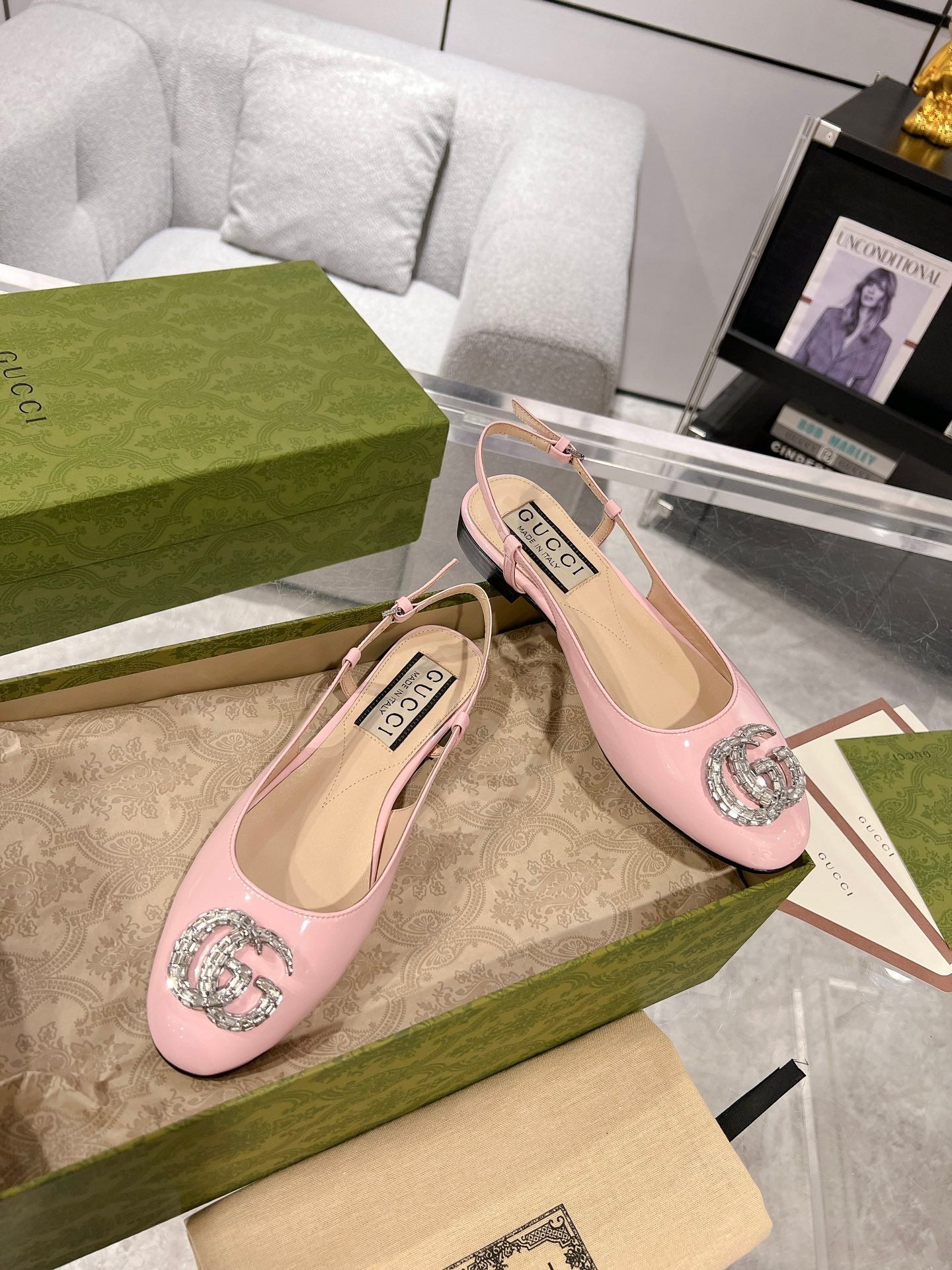 Gucc 25fw slingback flats with crystal diamond blingbling