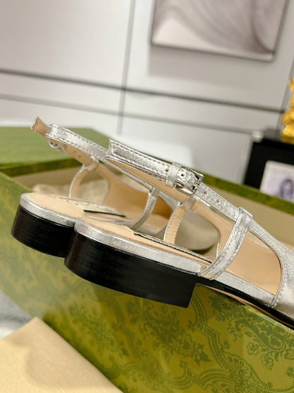 Gucc 25fw slingback flats with crystal diamond bling sandals