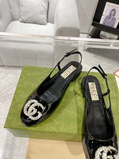 Gucc 25fw slingback flats with crystal diamond bling sandals