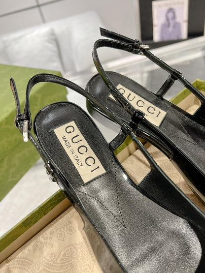 Gucc 25fw slingback flats with crystal diamond bling sandals